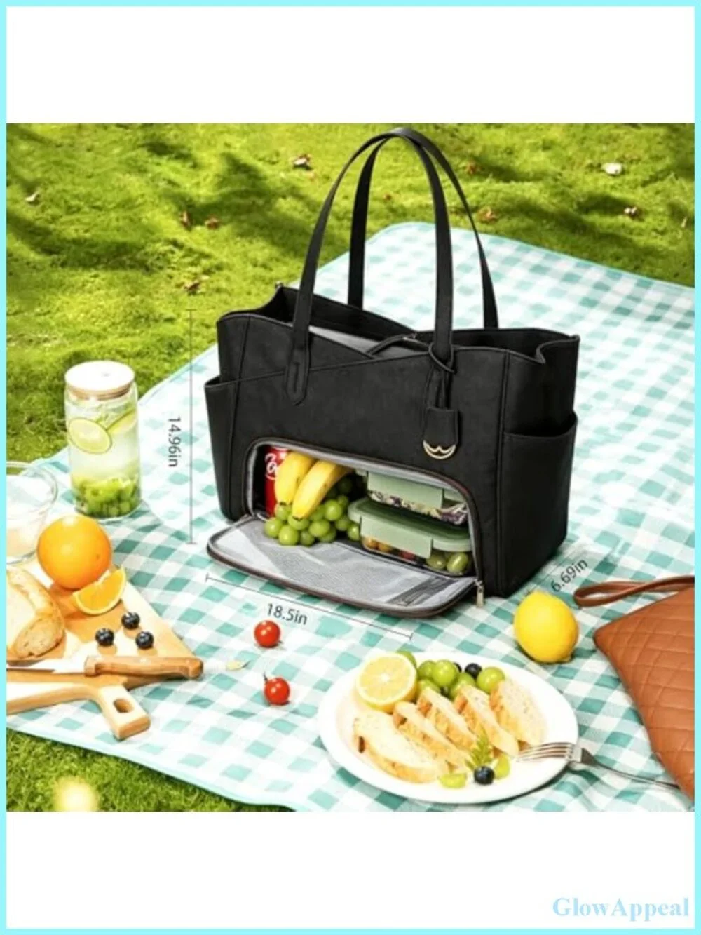 2-in-1 PU Work Tote Bag with Insulated Lunch Compartment for Laptop